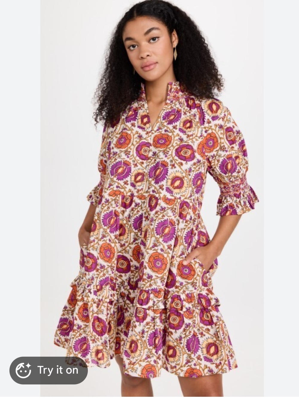 Figue Halima Floral Vine Dress - White with Orange & Purple sz S
